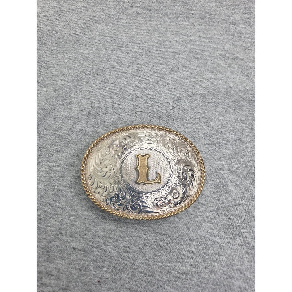 Montana Silversmiths Sterling Silver Plate Initial L Rodeo Western Belt Buckle